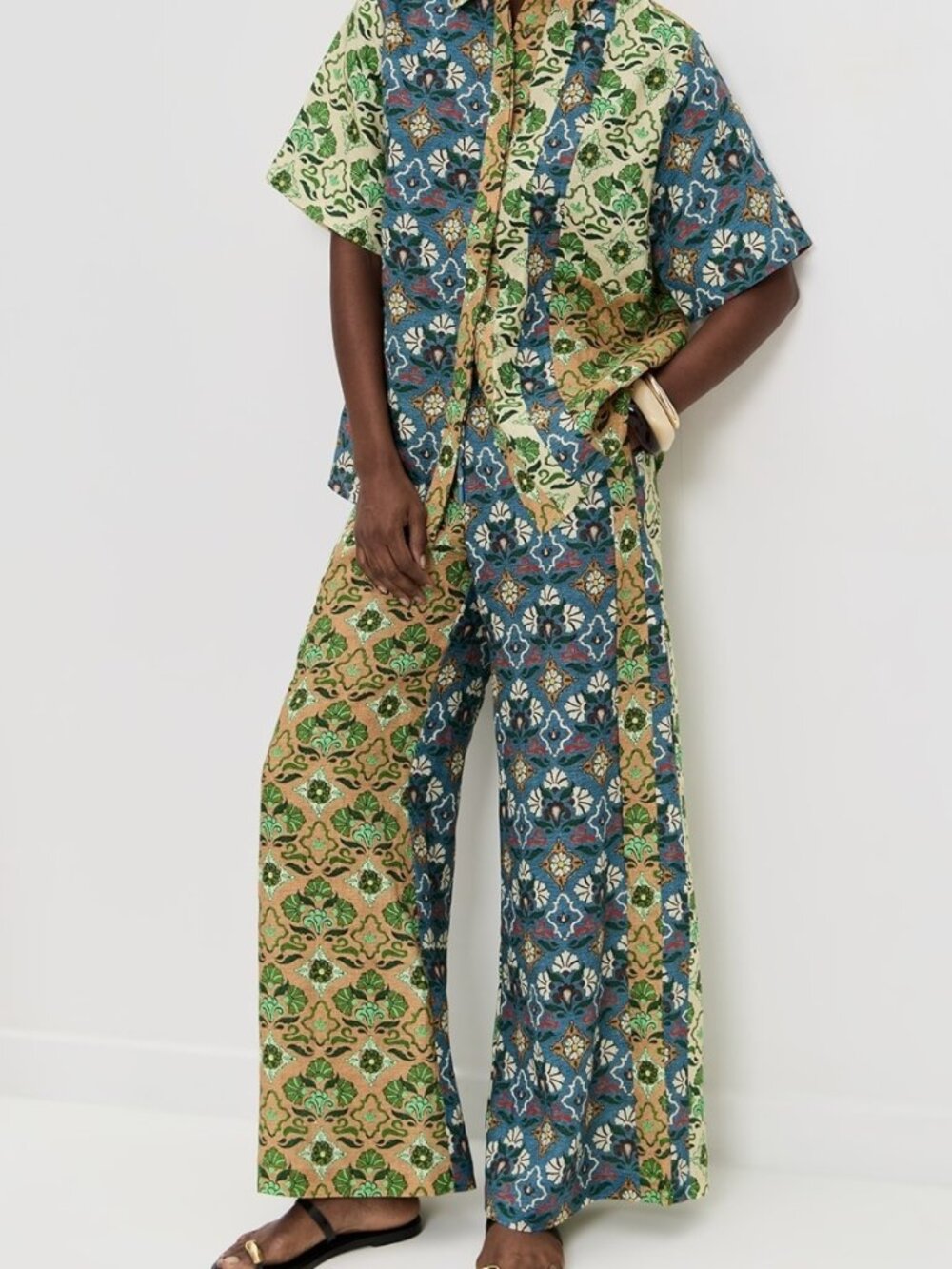 ALEMAIS Ali Spliced Floral Print Linen Pants NWT - Picture 2 of 7